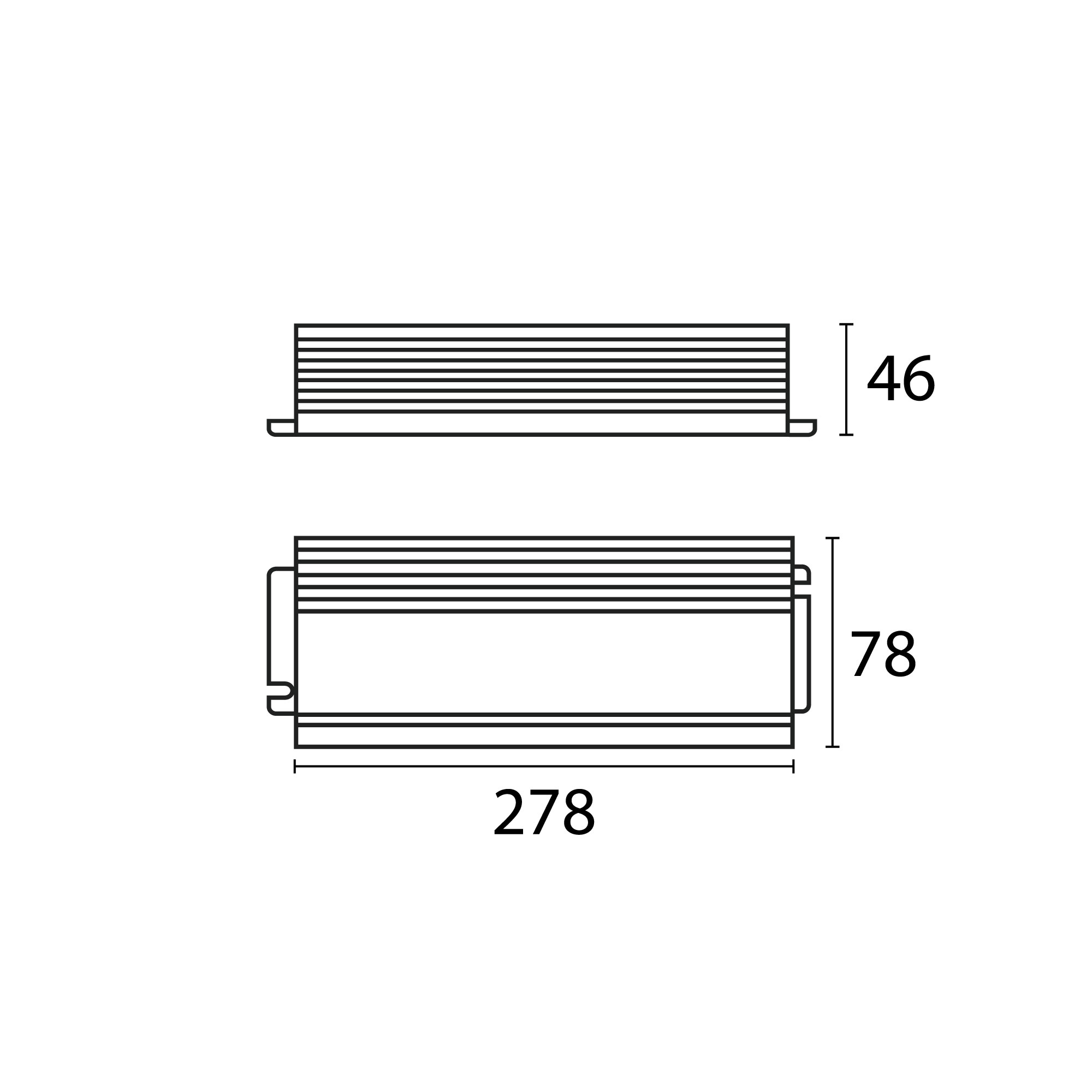 Esquema con medidas de Driver 300 W 0-10V IP 67