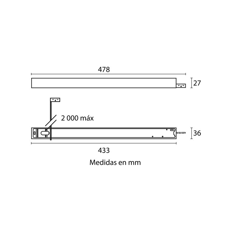 Esquema con medidas de Driver 150 W TRIAC / 0-10V suspender para MICRO 7