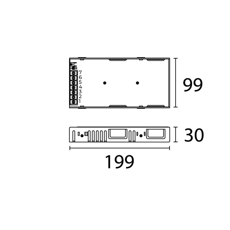 Esquema con medidas de Driver para riel magnético de 150 W