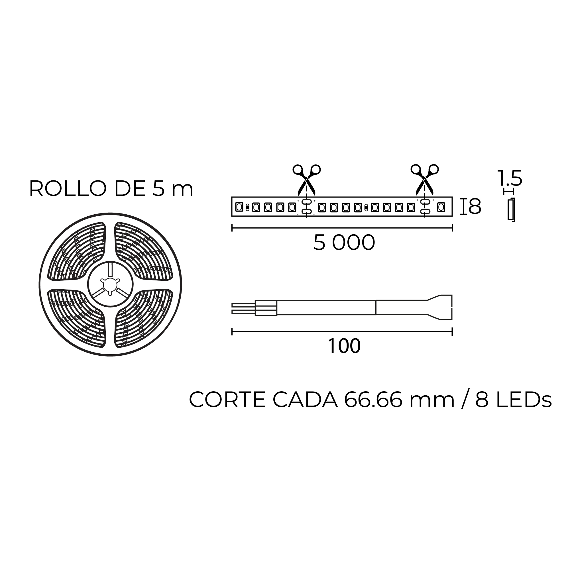 Esquema con medidas de Tira LED ORION 120 LED/m
