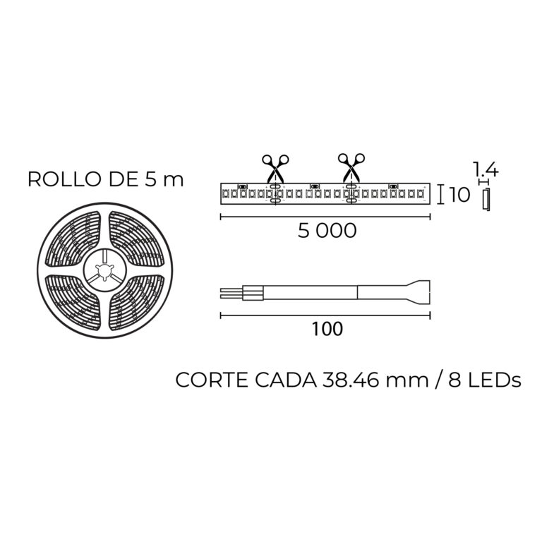 Esquema con medidas de Tira LED ORION 210 LED/m