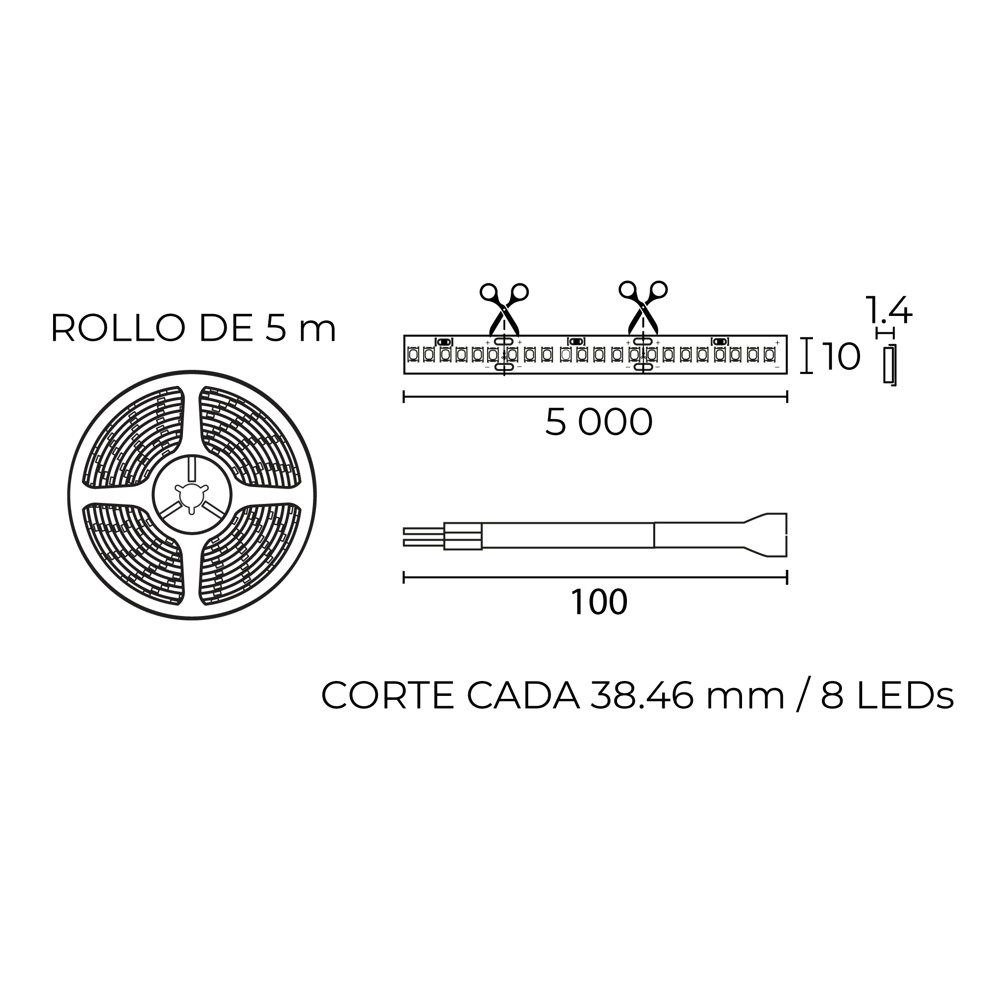 Esquema con medidas de Tira LED ORION 210 LED/m