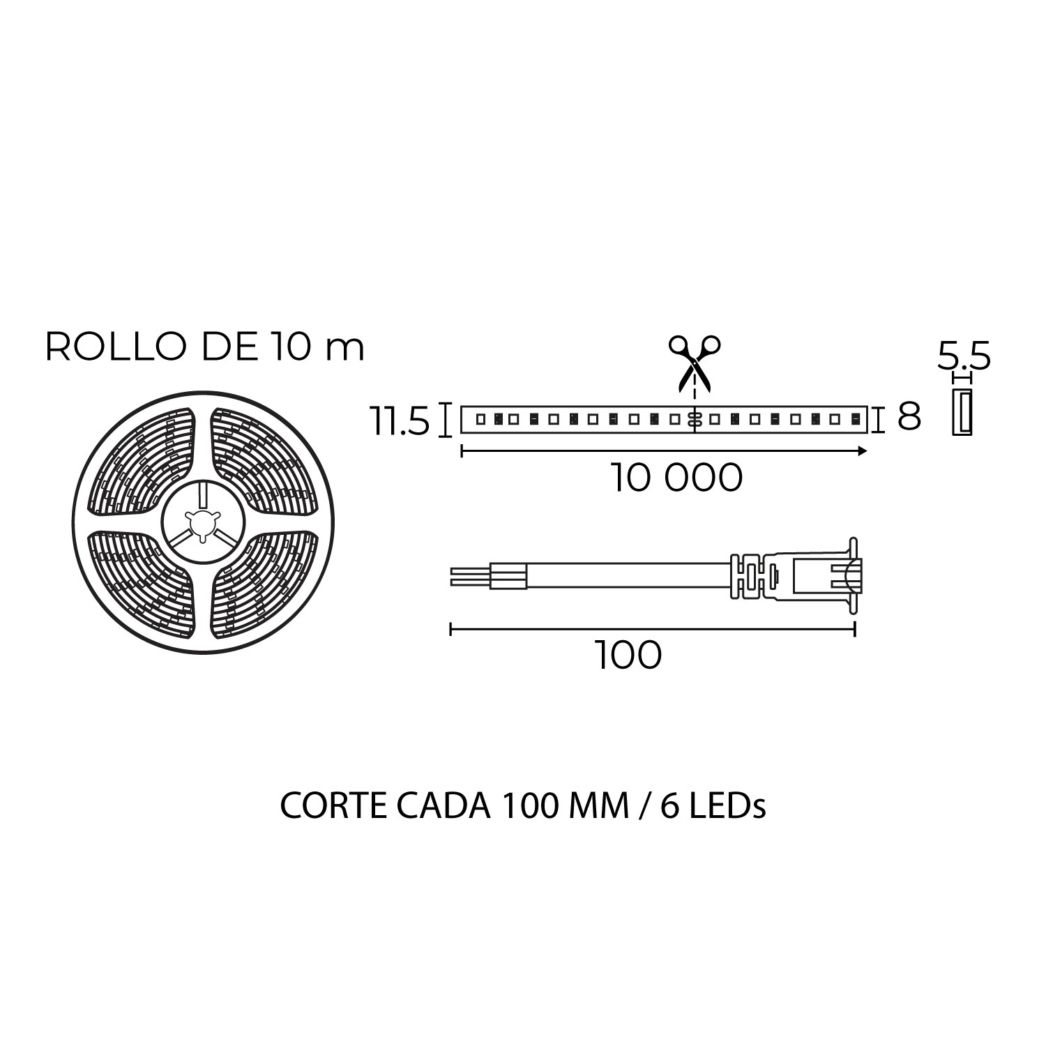 Esquema con medidas de Tira LED HYDRA 60 LED/m