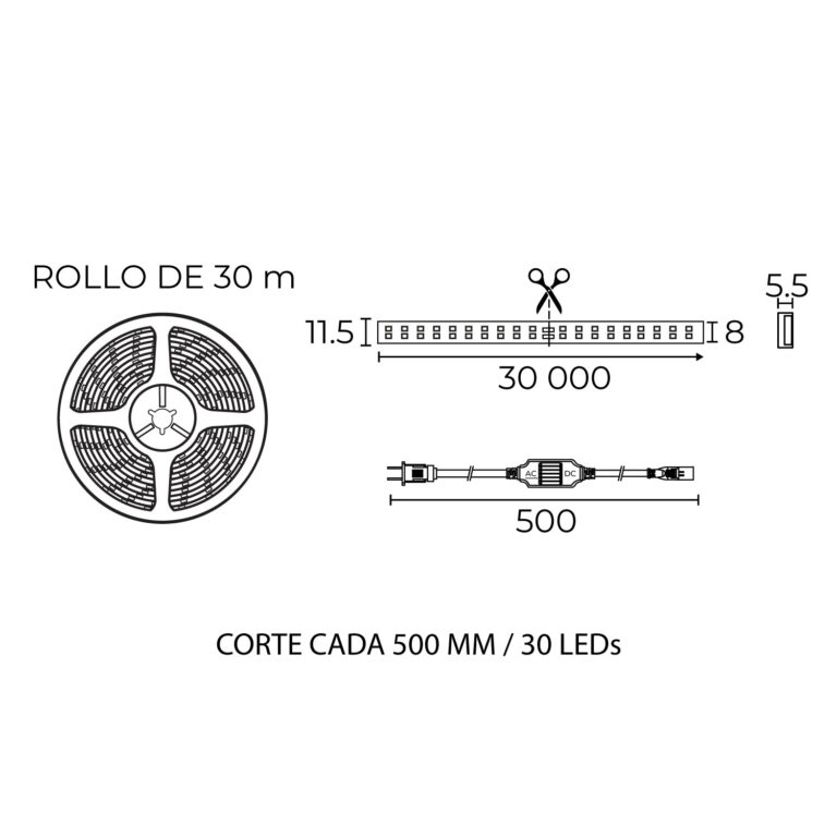 Esquema con medidas de Tira LED PEGASUS 60 LED/m