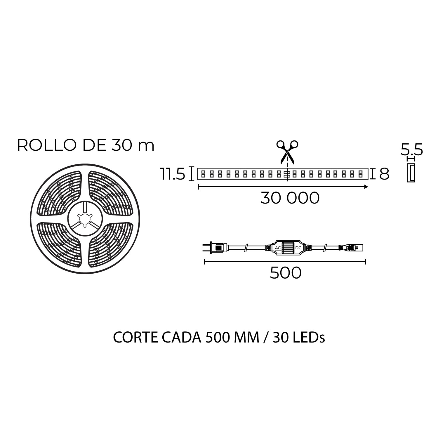 Esquema con medidas de Tira LED PEGASUS 60 LED/m