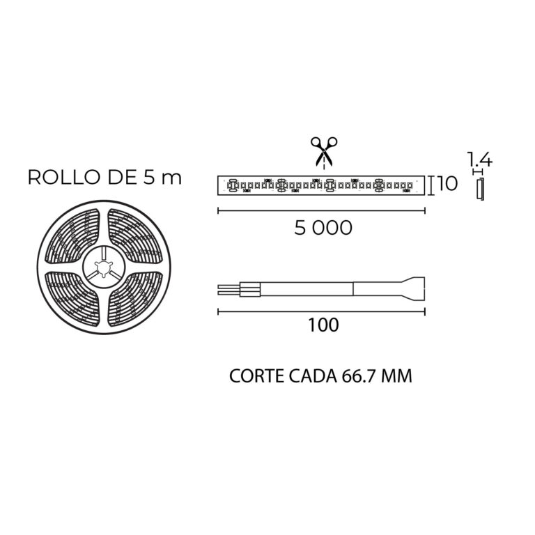 Esquema con medidas de Tira LED MAX 120 LED/m