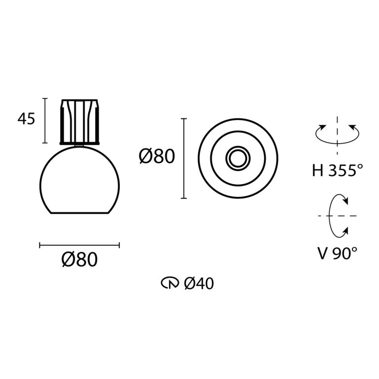Esquema con medidas de DARKLIGHT TRIMLESS sin bisel semiesfera 10 W