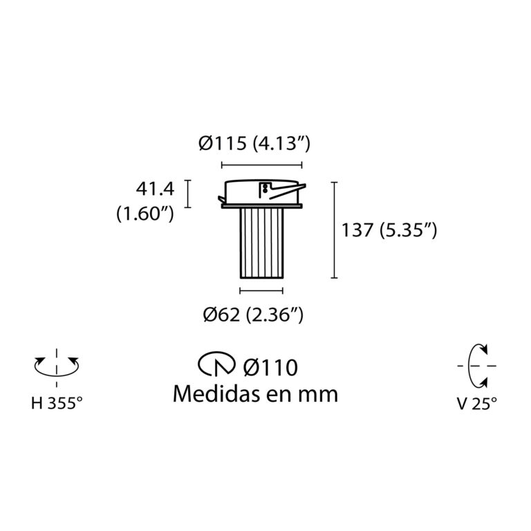 Esquema con medidas de Kaleidos spot semi retractil