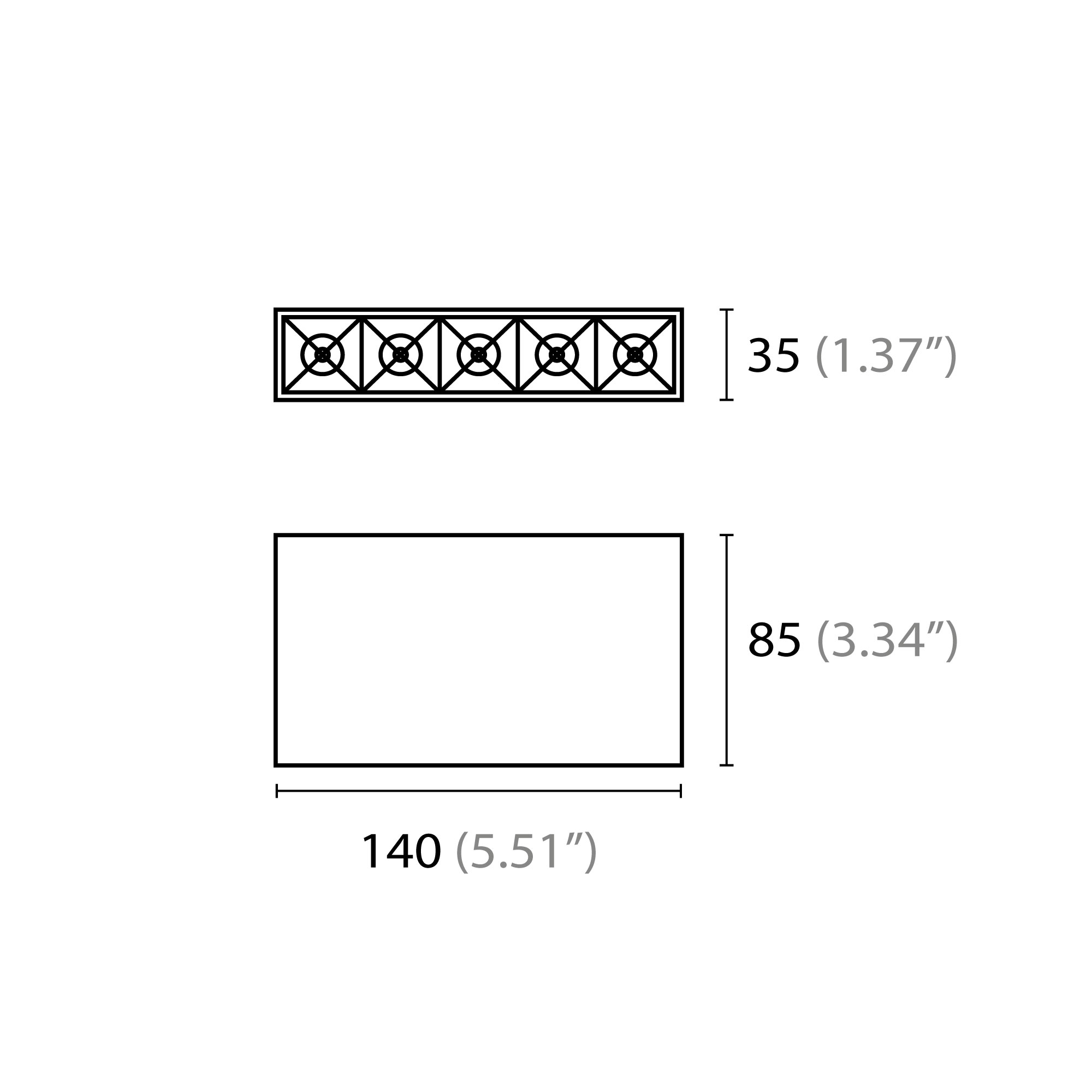 Esquema con medidas de RASTER de sobreponer 10 W