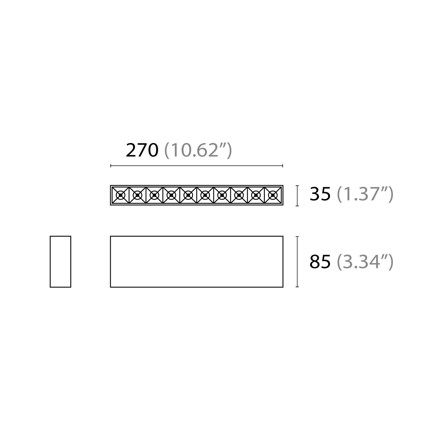 Esquema con medidas de RASTER de sobreponer 20 W